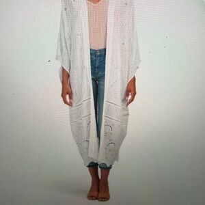 YOUNG FABULOUS & BROKE YFB KEIKO Eyelet KIMONO Cover Up White